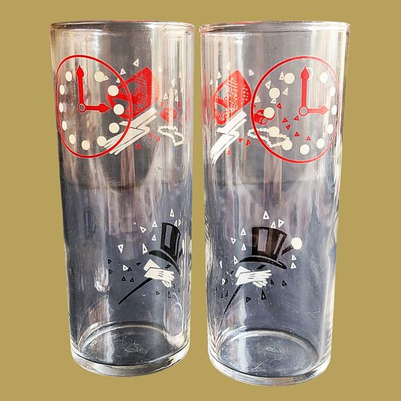 Vintage MCM 1960s Federal Glass "Party Time" High Ball Glasses, Set of Two - Picture 3 of 5
